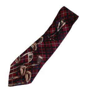 Leonardo Silk Tie Golf Clubs Golfer Red Plaid Mens Necktie Business Career